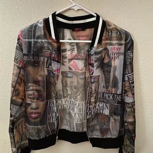 mesh fashion magazine printed bomber like jacket!